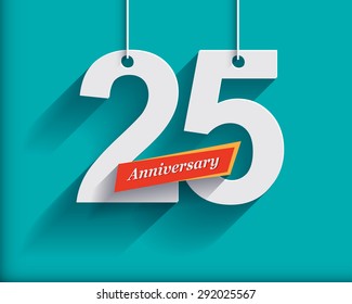 25 Anniversary numbers with ribbon. Flat origami style with long shadow. Vector illustration