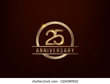  25 anniversary template design for event, Anniversary logo with ring golden colored isolated on black background