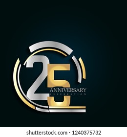 25 anniversary template design golden and silver color with ring memorial celebration event