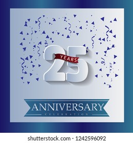 25 Anniversary template design white and blue color with a bright blue background