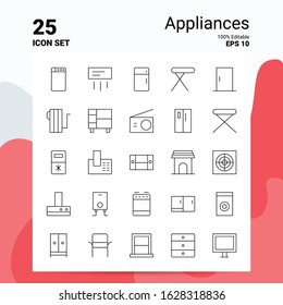 25 Appliances Icon Set. 100% Editable EPS 10 Files. Business Logo Concept Ideas Line icon design