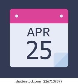 25 April Calendar Black Background, Vector Calendar.