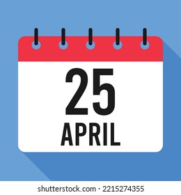 25 April Calendar. Blue Background. Vector Calendar.
