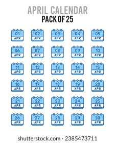 25 April Calendar. icons Pack. vector illustration.