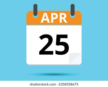25 April. Flat icon calendar isolated on blue background. Vector illustration.