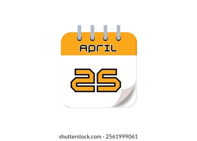 25 April month single day vector, illustration, calendar with yellow, black and white color background calendar April 25