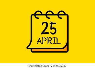 25 April month single day vector, illustration, calendar with yellow and black color background calendar April 25