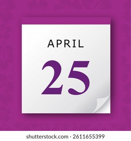 25 April. Purple vector daily calendar icon. Date and time, day, month.