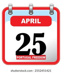 25 de abril Mundo Malária. Portugal Liberdade. Dia da Liberdade. Ícone de calendário isolado em branco, Modelo de calendário isolado vermelho em vermelho stand-up, ícone de vetor de calendário. eps