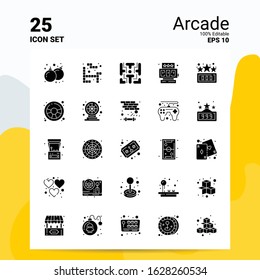 25 Arcade Icon Set. 100% Editable EPS 10 Files. Business Logo Concept Ideas Solid Glyph icon design