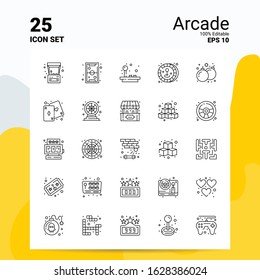 25 Arcade Icon Set. 100% Editable EPS 10 Files. Business Logo Concept Ideas Line icon design
