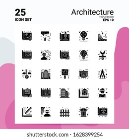 25 Architecture Icon Set. 100% Editable EPS 10 Files. Business Logo Concept Ideas Solid Glyph icon design