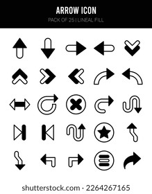 25 Arrow Lineal Fill icons Pack vector illustration.