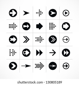 25 arrow sign icon set 02 (black color). Modern simple pictogram minimal, flat, solid, mono, monochrome, plain, contemporary style. Vector illustration web internet design elements saved in 8 eps