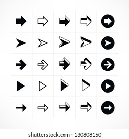 25 arrow sign icon set 05 (black color). Modern simple pictogram minimal, flat, solid, mono, monochrome, plain, contemporary style. Vector illustration web internet design elements saved in 8 eps