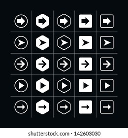 25 arrow sign icon set 06 (white in black). Modern simple pictogram minimal, mono, monochrome, contemporary style. Vector illustration web internet design elements saved in 8 eps