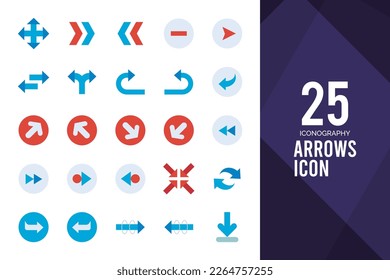 25 Arrows Flat icon pack. vector illustration.