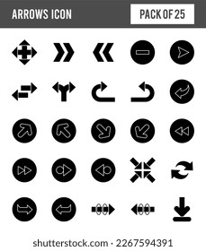 25 Flechas Paquete de iconos de glifo. ilustración vectorial.
