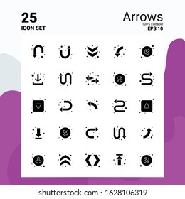 25 Arrows Icon Set. 100% Editable EPS 10 Files. Business Logo Concept Ideas Solid Glyph icon design