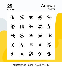 25 Arrows Icon Set. 100% Editable EPS 10 Files. Business Logo Concept Ideas Solid Glyph icon design