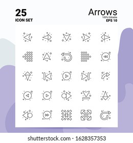 25 Arrows Icon Set. 100% Editable EPS 10 Files. Business Logo Concept Ideas Line icon design