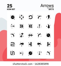 25 Arrows Icon Set. 100% Editable EPS 10 Files. Business Logo Concept Ideas Solid Glyph icon design