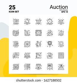 25 Auction Icon Set. 100% Editable EPS 10 Files. Business Logo Concept Ideas Line icon design