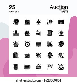 25 Auction Icon Set. 100% Editable EPS 10 Files. Business Logo Concept Ideas Solid Glyph icon design
