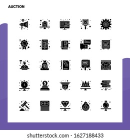 25 Auction Icon set. Solid Glyph Icon Vector Illustration Template For Web and Mobile. Ideas for business company.