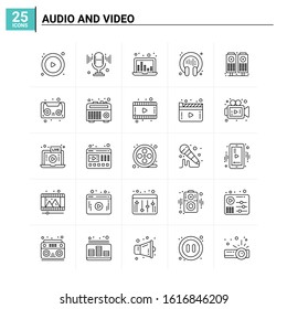 25 Audio And Video icon set. vector background
