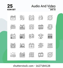 25 Audio And Video Icon Set. 100% Editable EPS 10 Files. Business Logo Concept Ideas Line icon design