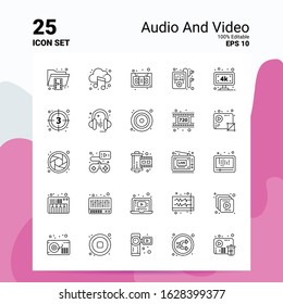 25 Audio And Video Icon Set. 100% Editable EPS 10 Files. Business Logo Concept Ideas Line icon design