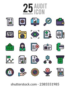 25 Audit icons Pack vector illustration.