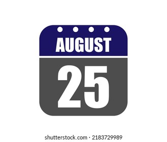 25 August calendar banner. August calendar icon in blue and gray.