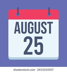 Calendario del 25 de agosto. Fondo Azul. Calendario de vectores.