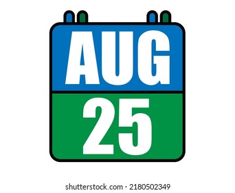 25 August calendar. Blue and green calendar page for August days. Vector isolated on white background.