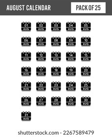 25 August Calendar Glyph icon pack. vector illustration.