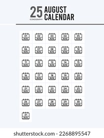 25 August Calendar Outline icons Pack vector illustration.