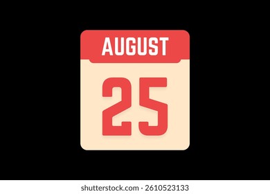25 August icon text page monthly web design on coral, white, tangerine and black background vector, icon, or illustration with the month of August 25