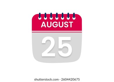 25 August month single day vector, illustration, calendar with red, off white and white color background calendar August 25