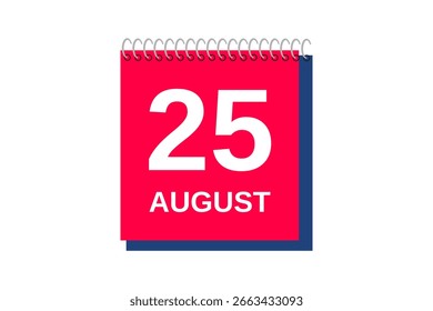 25 august month single day vector, illustration, calendar with red, blue and white color background calendar icon of august 25