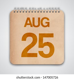 25 August on Old Notebook Vector 