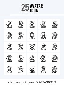 25 iconos Avatar Esquema Empaquetar ilustración vectorial.