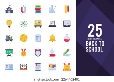 25 Back to school Flat icon pack. vector illustration.