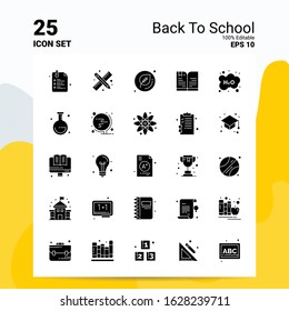 25 Back To School Icon Set. 100% Editable EPS 10 Files. Business Logo Concept Ideas Solid Glyph icon design