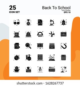 25 Back To School Icon Set. 100% Editable EPS 10 Files. Business Logo Concept Ideas Solid Glyph icon design