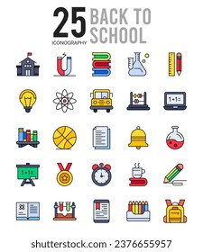 25 Back to school Lineal Color icon pack. vector illustration.