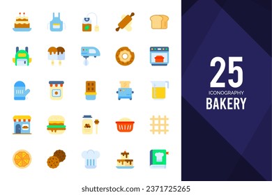 25 Bakery Flat icons pack. vector illustration.