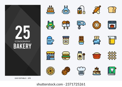 25 Bakery Lineal Color icons pack. vector illustration.