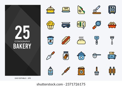 25 Bakery Lineal Color icons pack. vector illustration.